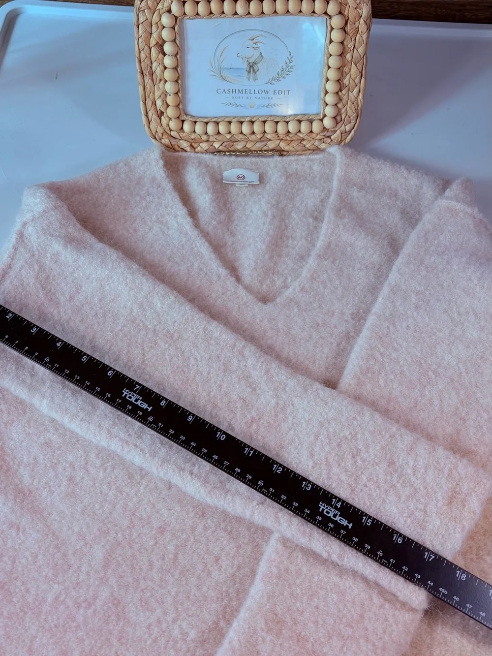 Ag Adriano Goldschmied Peach V-Neck Fuzzy Knit Sweater